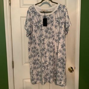 Blue-gray palm tree design dress. NWT